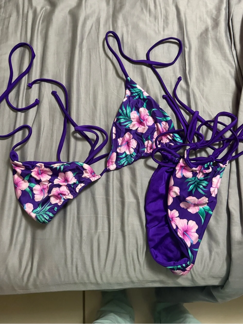 Frankie's Bikinis Tia Satin shine bikini top string and string bottom